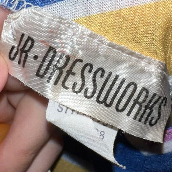 70s JR Dressworks Chevron Stripe Sundress Sweetheart Navy Multi Color Boho - Picture 7 of 11